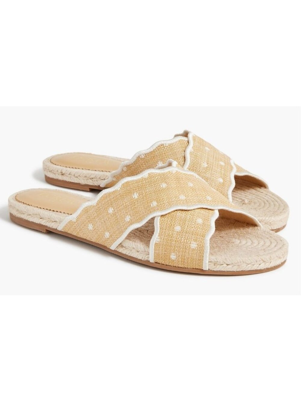 J. Crew Factory BZ198 Scalloped Polka-Dot Raffia Slide Sandals Size 8M NWT